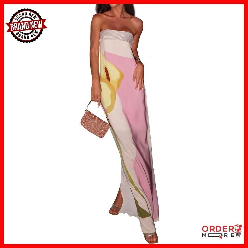 Strapless Maxi Dress Summer Backless Floral Long Tube Off Shoulder